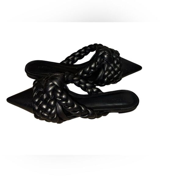 ALEXANDRE BIRDMAN Carlotta Braided Leather black Point-toe slide on Flats sz 37 - Picture 2 of 6